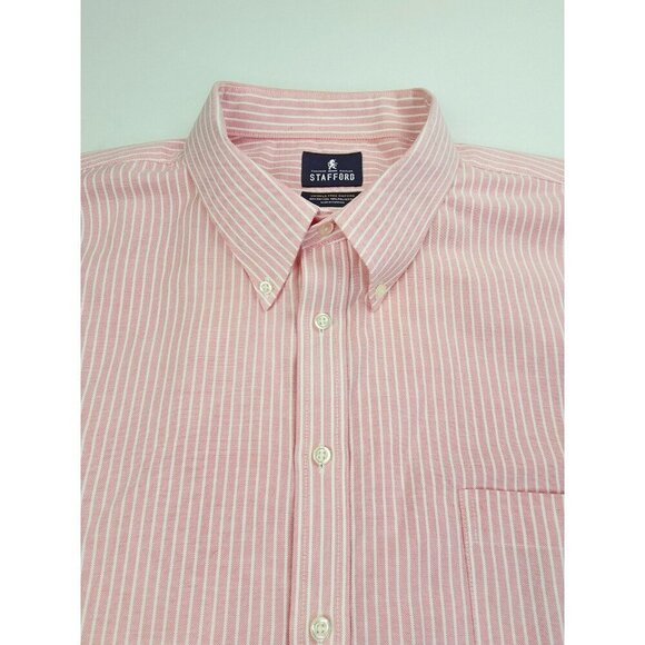 Stafford Size 20 34-35 Big Salmon White Stripe Wrinkle Free Oxford Button Down - Picture 9 of 9